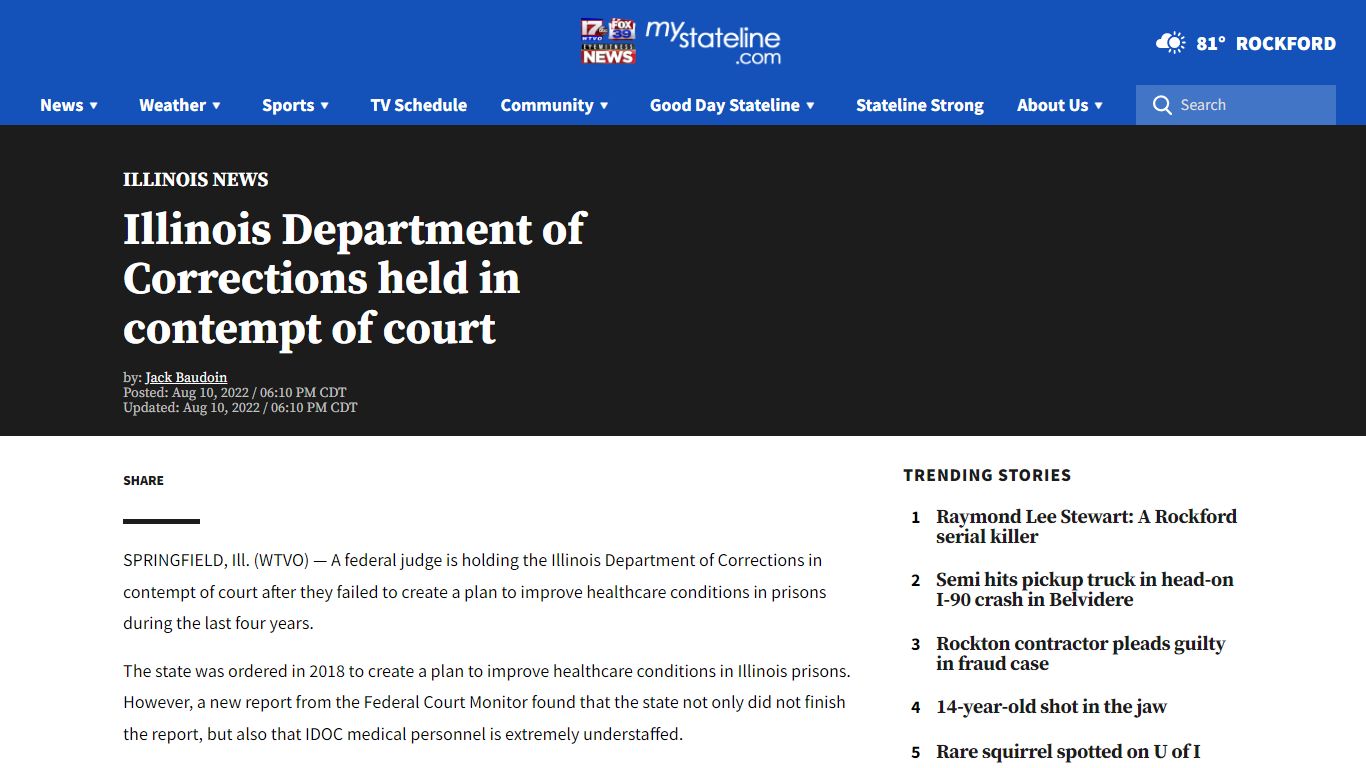 Illinois Department of Corrections held in contempt of court